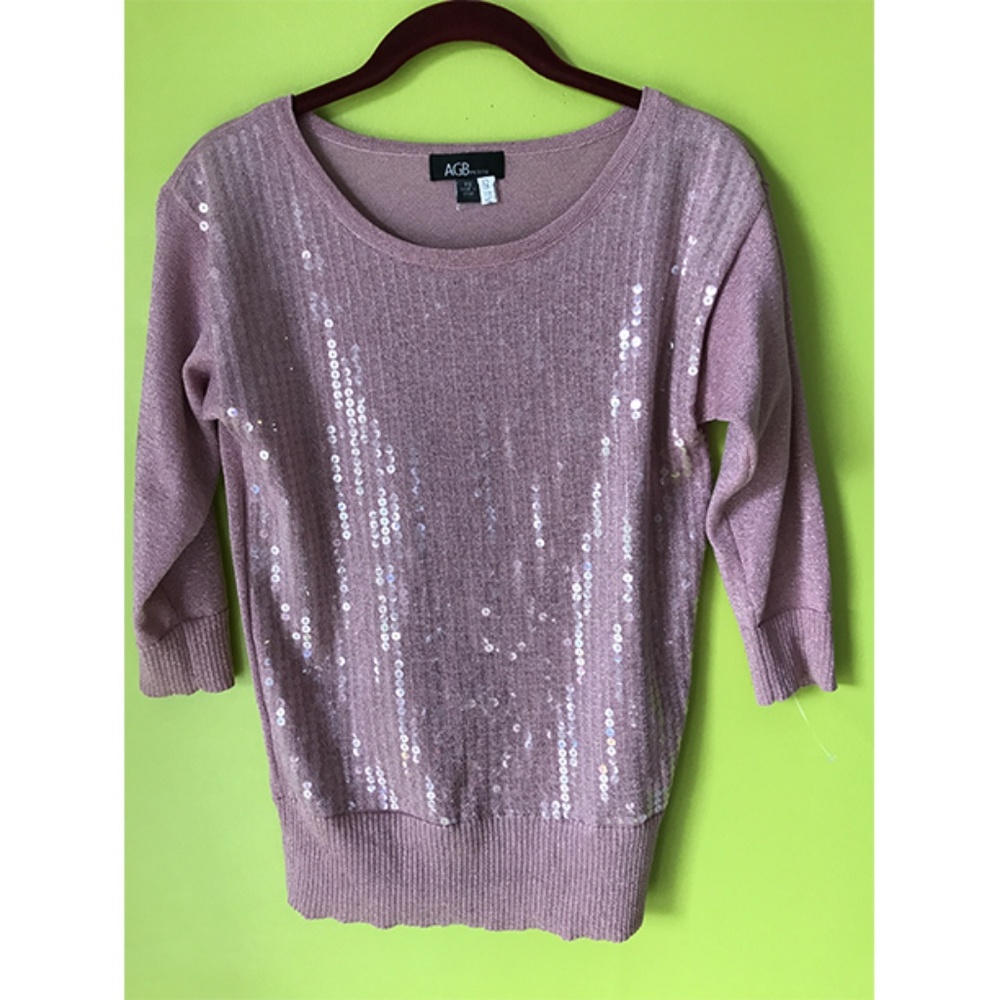 AGC Ribbed Hem Sequined Rose Pink Top PS